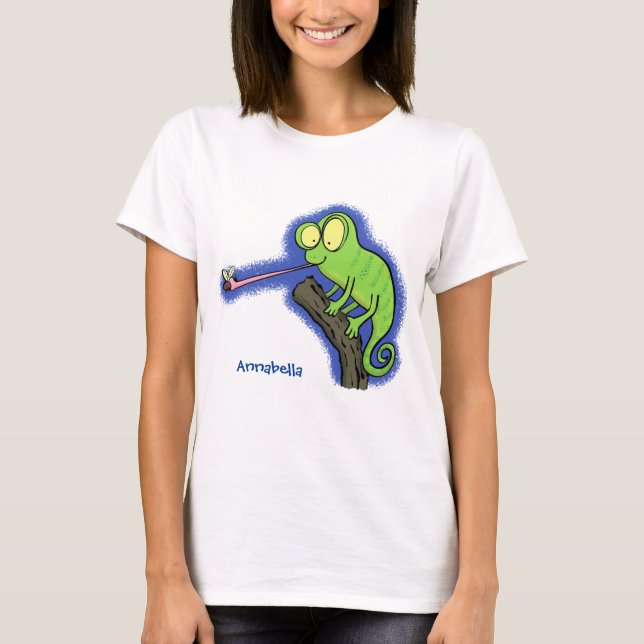 Cute lustig grönt lycklig chameleon-tecknad t shirt (Framsida)