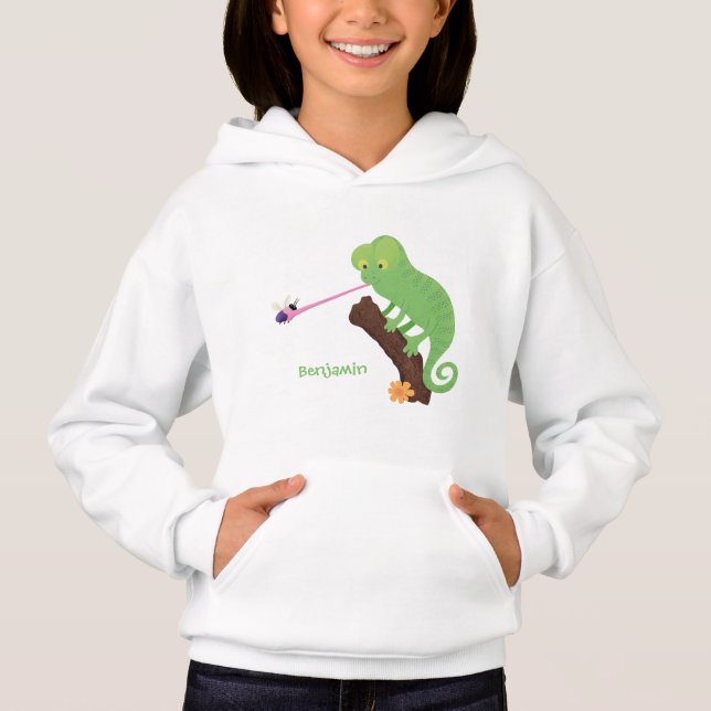 Cute lustig grönt lycklig chameleon-tecknad t shirt (Framsida)
