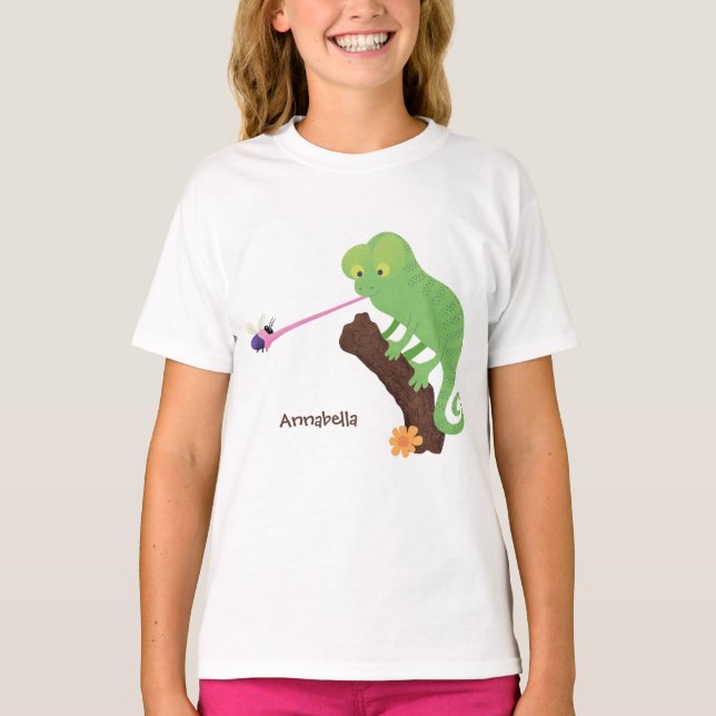 Cute lustig grönt lycklig chameleon-tecknad t shirt (Framsida)