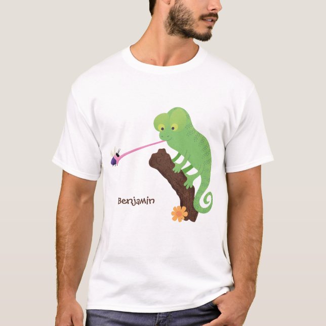 Cute lustig grönt lycklig chameleon-tecknad t shirt (Framsida)