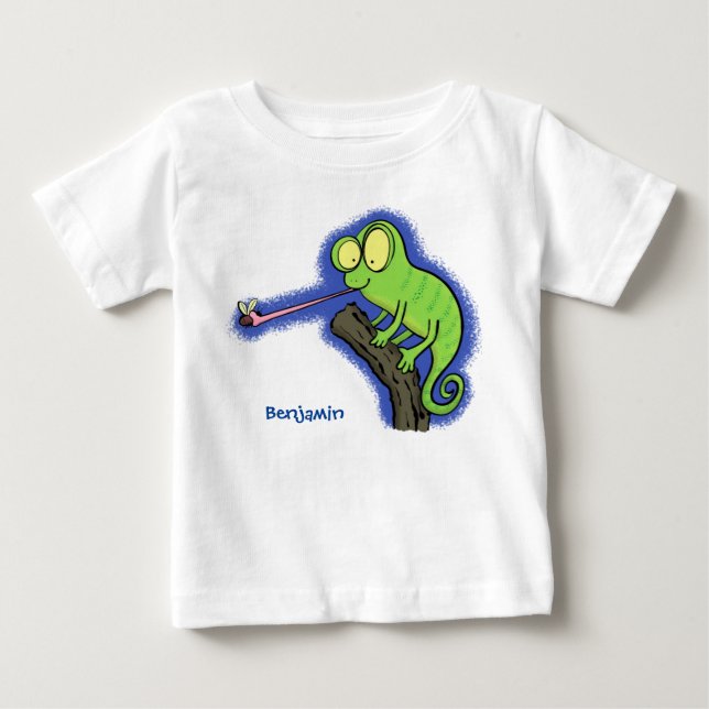 Cute lustig grönt lycklig chameleon-tecknad t shirt (Framsida)