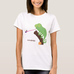 Cute lustig grönt lycklig chameleon-tecknad t shirt