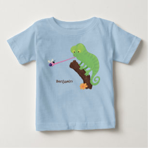 Cute lustig grönt lycklig chameleon-tecknad t shirt