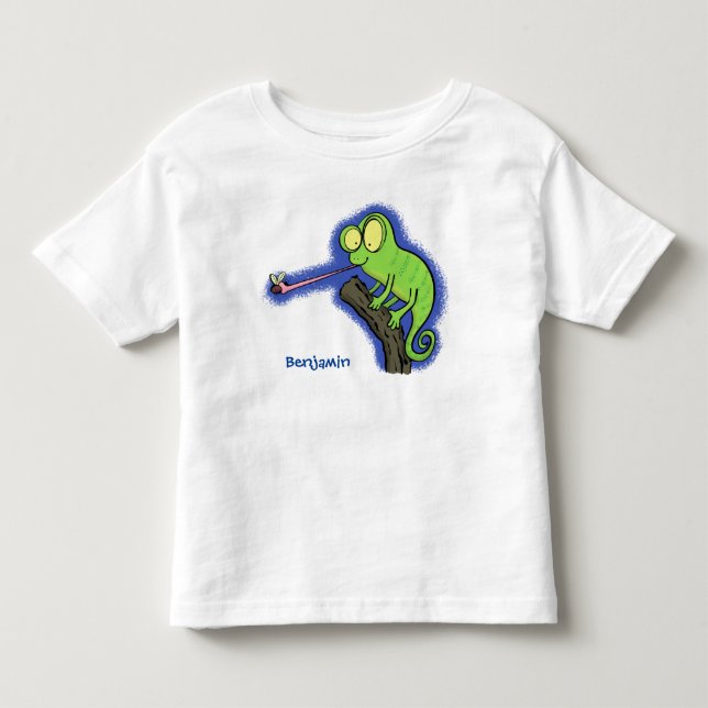 Cute lustig grönt lycklig chameleon-tecknad t shirt (Framsida)