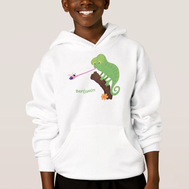 Cute lustig grönt lycklig chameleon-tecknad t shirt (Framsida)