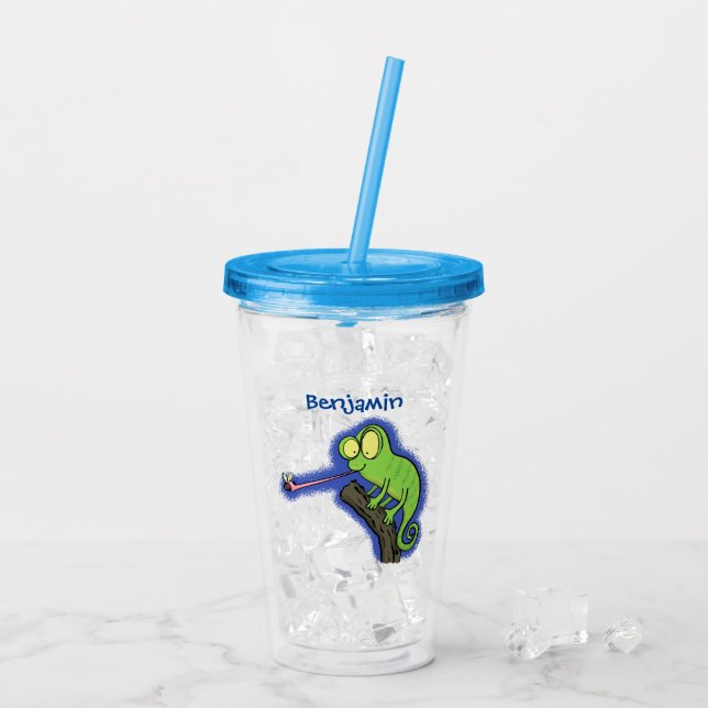 Cute lustig grönt lycklig chameleon-tecknad take away mugg (Baksida Ice)