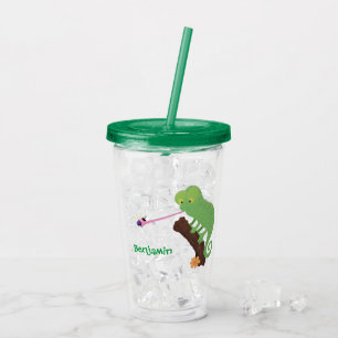 Cute lustig grönt lycklig chameleon-tecknad take away mugg