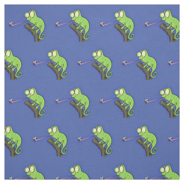 Cute lustig grönt lycklig chameleon-tecknad tyg (Provkarta)
