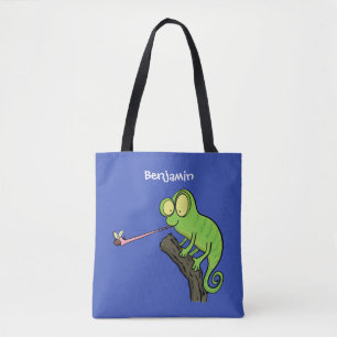 Cute lustig grönt lycklig chameleon-tecknad tygkasse