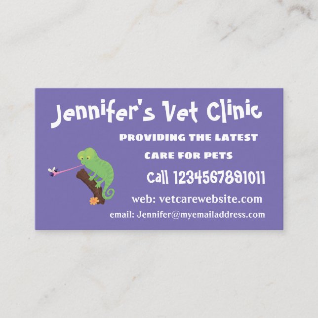 Cute lustig grönt lycklig chameleon-tecknad visitkort (Framsida)