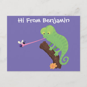 Cute lustig grönt lycklig chameleon-tecknad vykort