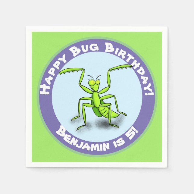 Cute lustig grönt som ber mantis tecknad pappersservett (Framsidan)