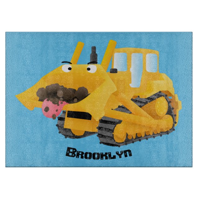 Cute lustig gult bulldozer tecknade figurer (Framsidan)