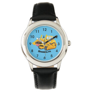 Cute lustig gult bulldozer tecknade figurer armbandsur