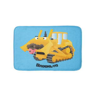 Cute lustig gult bulldozer tecknade figurer badrumsmatta