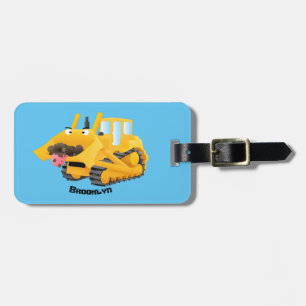 Cute lustig gult bulldozer tecknade figurer bagagebricka