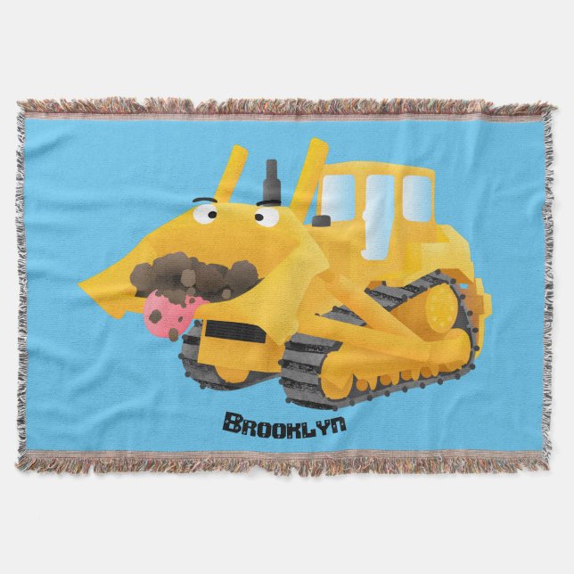 Cute lustig gult bulldozer tecknade figurer filt (Framsidan)