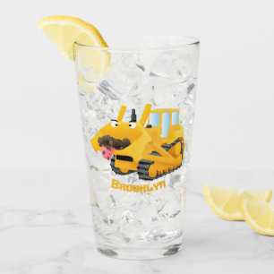 Cute lustig gult bulldozer tecknade figurer glaskopp