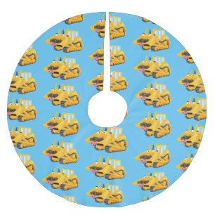 Cute lustig gult bulldozer tecknade figurer julgransmatta borstad polyester