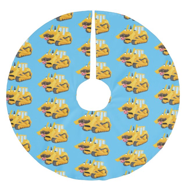 Cute lustig gult bulldozer tecknade figurer julgransmatta borstad polyester (Framsidan)