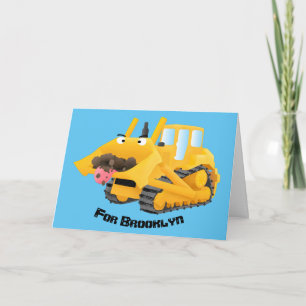Cute lustig gult bulldozer tecknade figurer kort