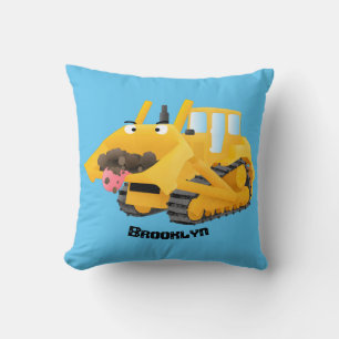 Cute lustig gult bulldozer tecknade figurer kudde