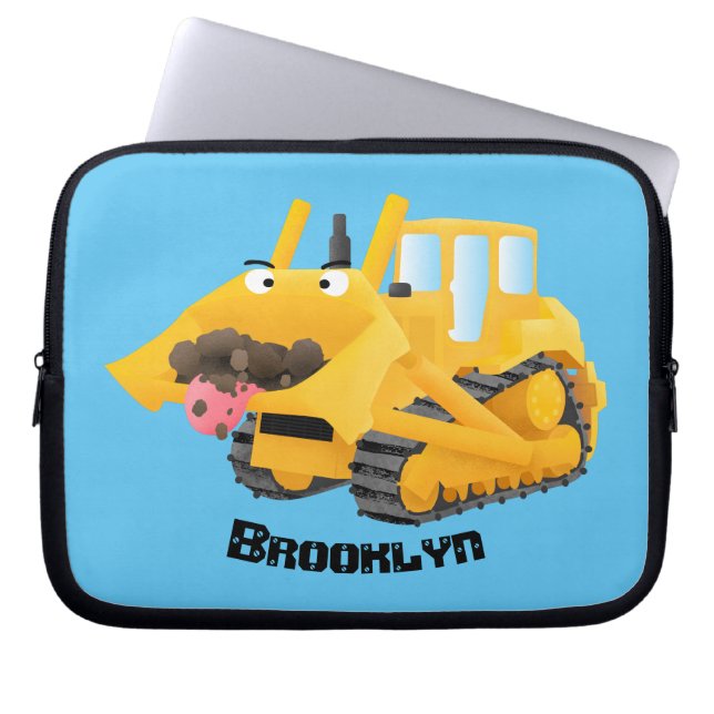 Cute lustig gult bulldozer tecknade figurer laptop fodral (Framsidan)