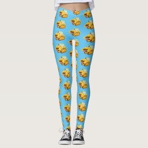 Cute lustig gult bulldozer tecknade figurer leggings