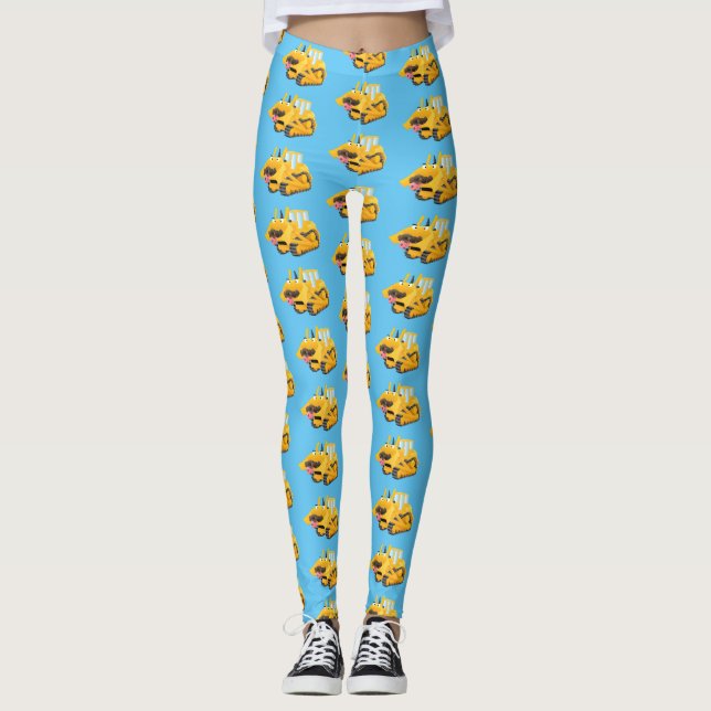 Cute lustig gult bulldozer tecknade figurer leggings (Framsida)