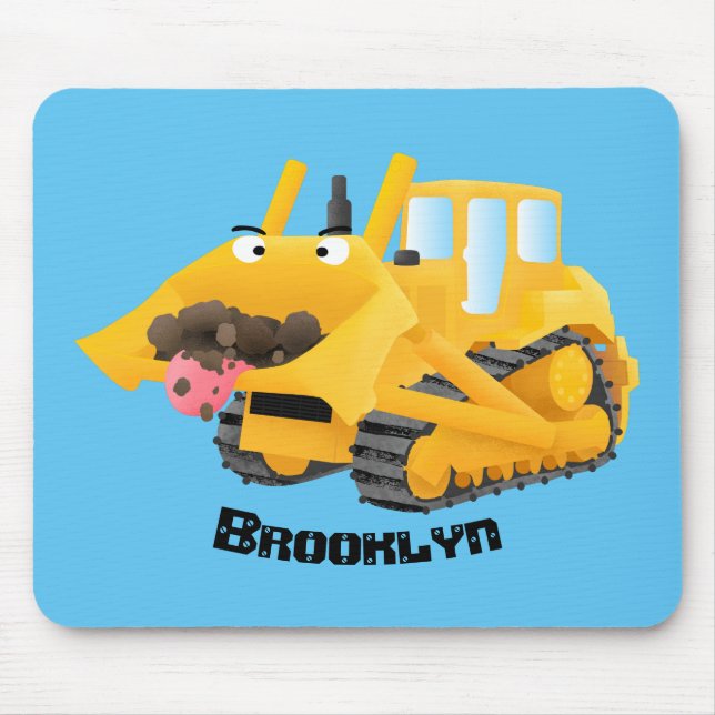 Cute lustig gult bulldozer tecknade figurer musmatta (Framsidan)