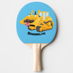 Cute lustig gult bulldozer tecknade figurer pingisracket