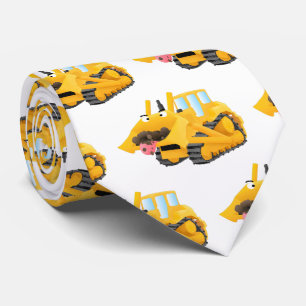 Cute lustig gult bulldozer tecknade figurer slips