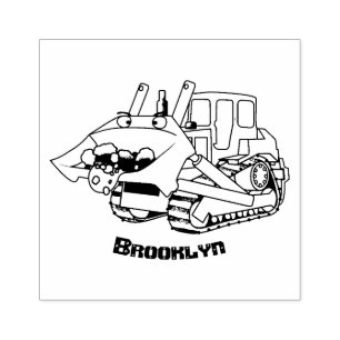 Cute lustig gult bulldozer tecknade figurer stämpel