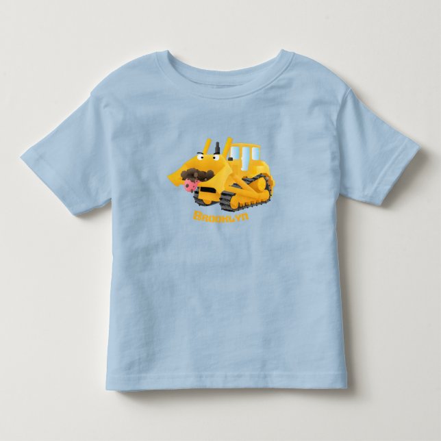 Cute lustig gult bulldozer tecknade figurer t shirt (Framsida)