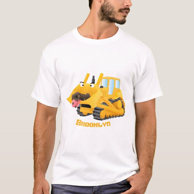 Cute lustig gult bulldozer tecknade figurer t shirt (Framsida)