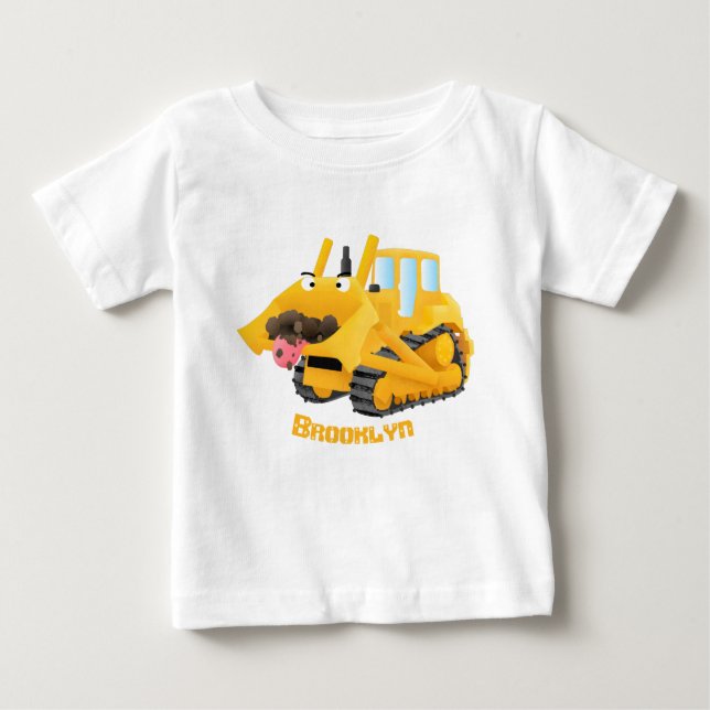 Cute lustig gult bulldozer tecknade figurer t shirt (Framsida)
