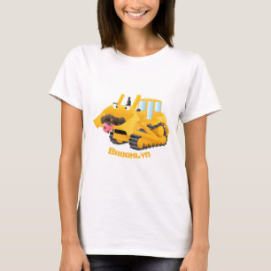 Cute lustig gult bulldozer tecknade figurer t shirt