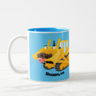 Cute lustig gult bulldozer tecknade figurer Två-Tonad mugg