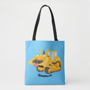 Cute lustig gult bulldozer tecknade figurer tygkasse