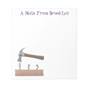 Cute, lustig hammare och nagel tecknad illustratio anteckningsblock