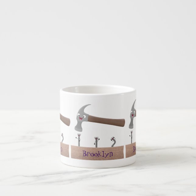 Cute, lustig hammare och nagel tecknad illustratio espressomugg (Framsidan)