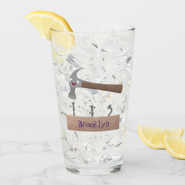 Cute, lustig hammare och nagel tecknad illustratio glaskopp (Framsida Ice)