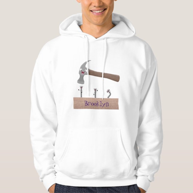 Cute, lustig hammare och nagel tecknad illustratio hoodie (Framsida)