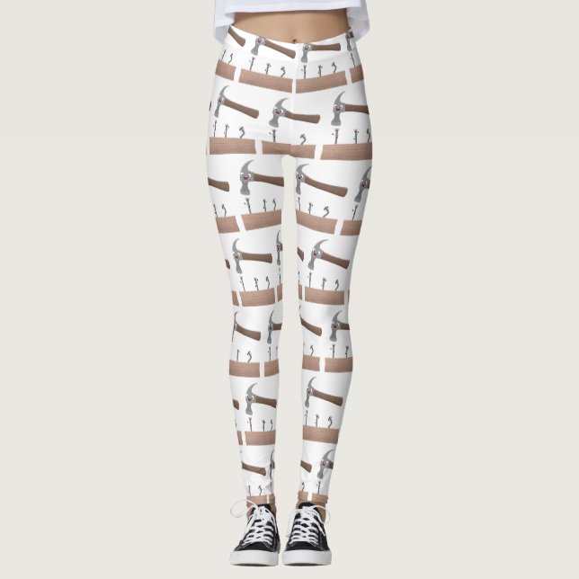 Cute, lustig hammare och nagel tecknad illustratio leggings (Framsida)
