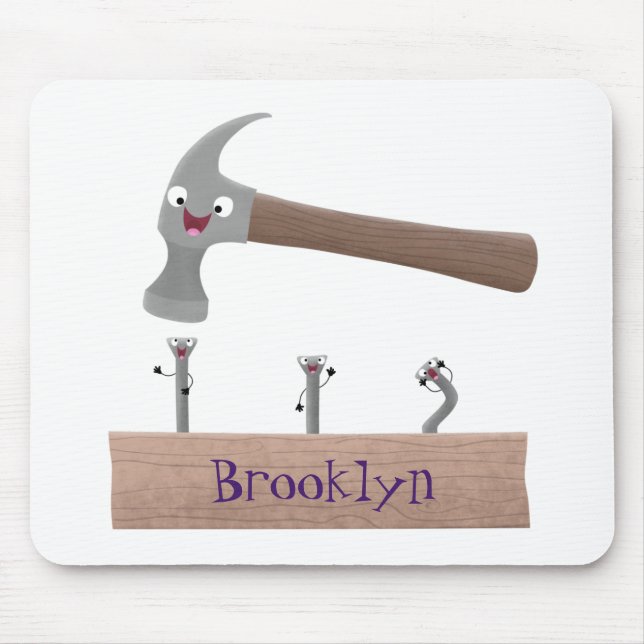 Cute, lustig hammare och nagel tecknad illustratio musmatta (Framsidan)