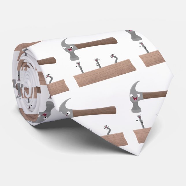 Cute, lustig hammare och nagel tecknad illustratio slips (Rullad)