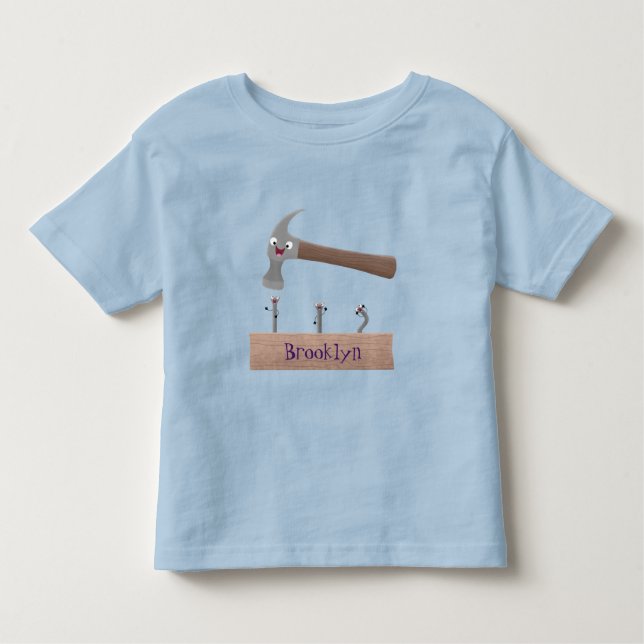Cute, lustig hammare och nagel tecknad illustratio t shirt (Framsida)