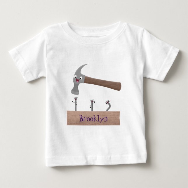 Cute, lustig hammare och nagel tecknad illustratio t shirt (Framsida)