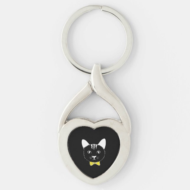 Cute lustig katt twisted heart silverfärgad nyckelring (Framsidan)