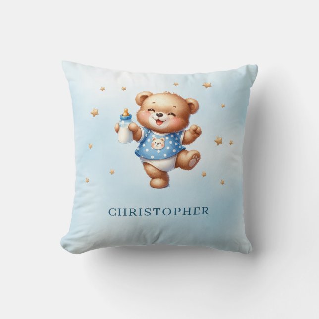 Cute lustig nalle med baby flaska kudde (Framsida)